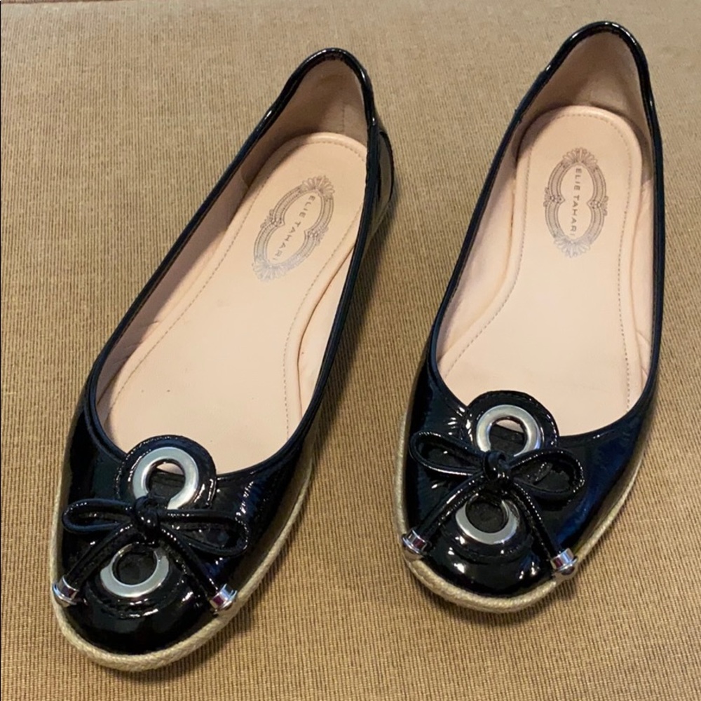 Elie Tahari black patent flats size 8